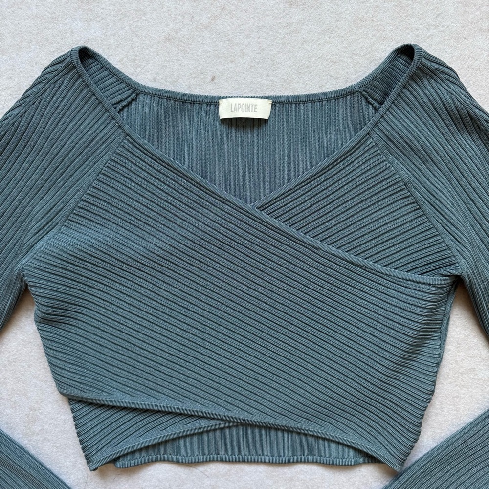 LAPOINTE Ribbed Knit Surplice Crop Top M - Picture 5 of 10